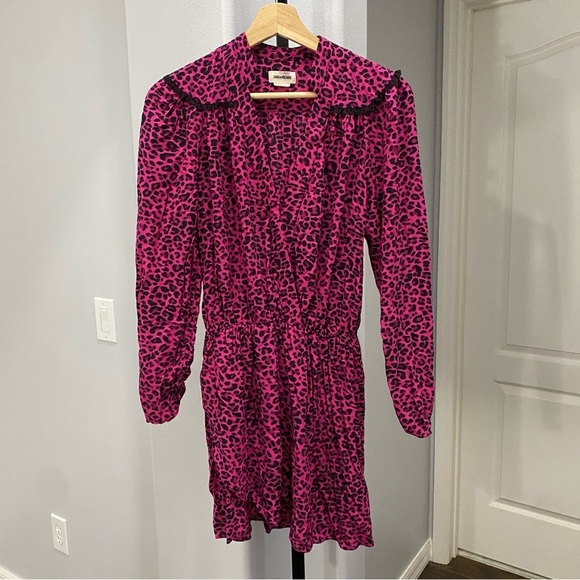 ZADIG & VOLTAIRE Reveal Print Leo Leopard Print Long Sleeve Mini Dress Sz Small - Picture 2 of 8